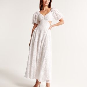 Lace Drama Puff Sleeve Cutout Maxi Dress